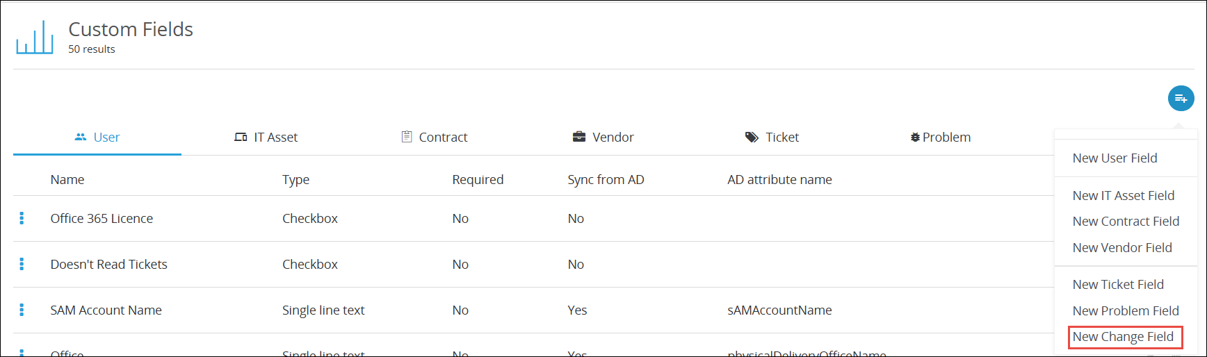 Add new custom change field