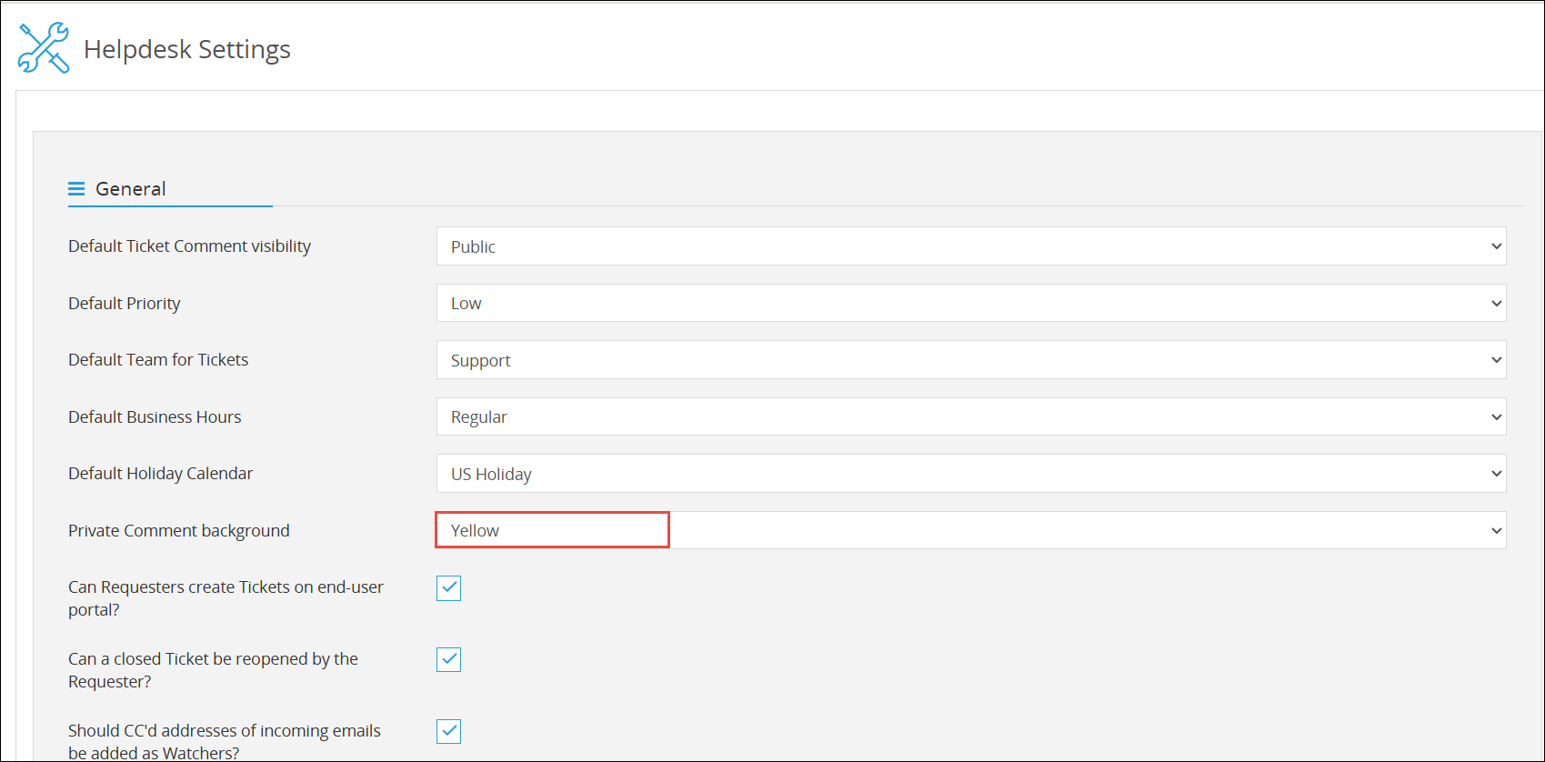 Helpdesk settings