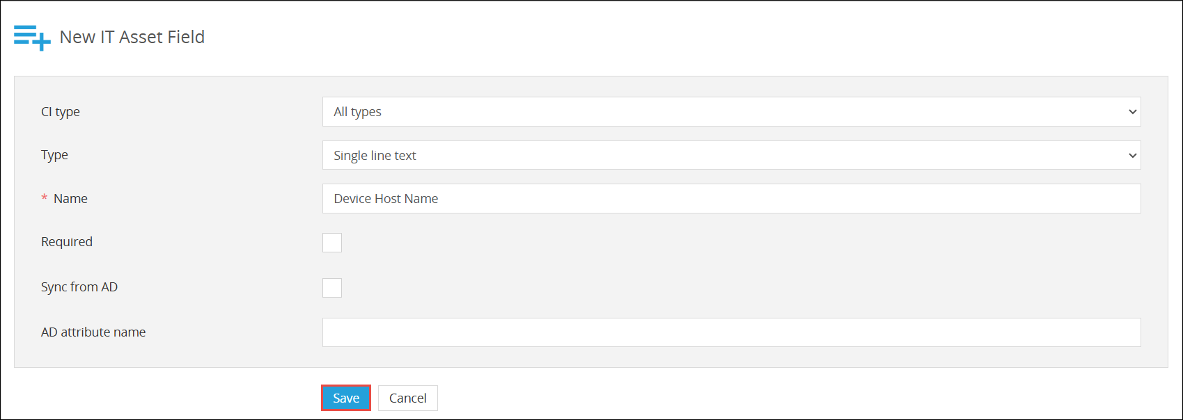 New IT asset field page