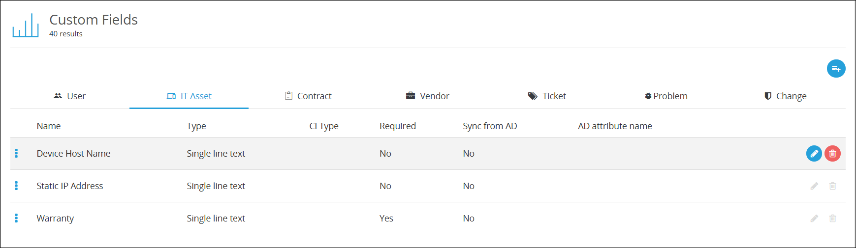 IT asset custom field list