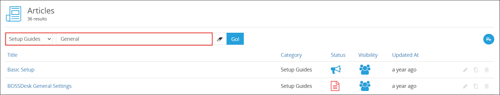 Articles search criteria