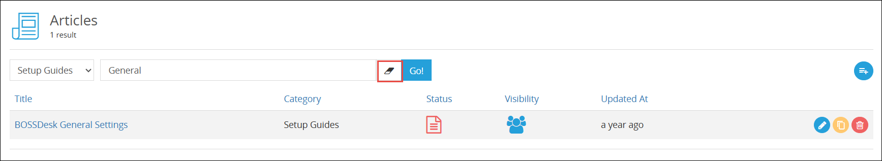 Articles clear filter