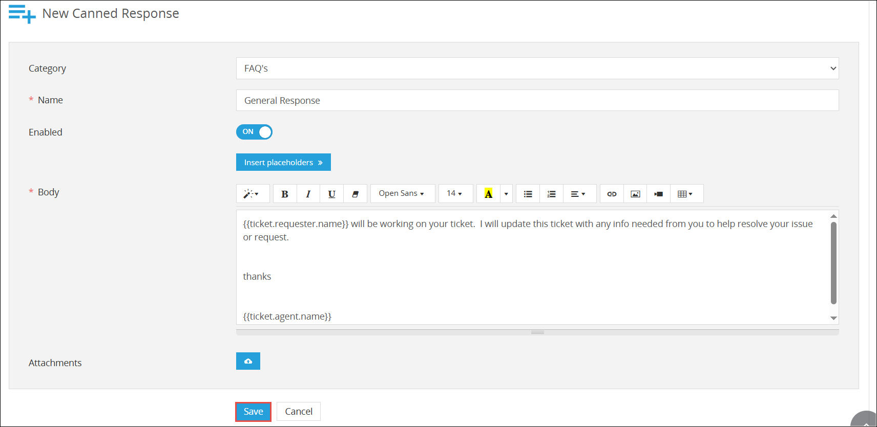 New canned responses page